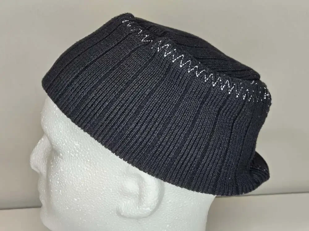 Pugs Gear Black Knit Beanie Cap with Bill Visor and White Zig Zag Stitching